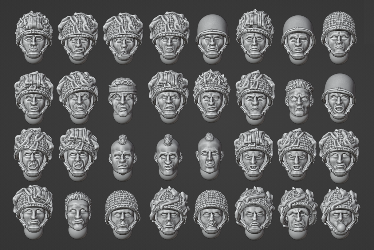 WW2 28mm US AIRBORNE HEADS SET (X32)